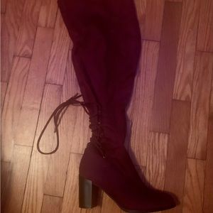New never worn Celebrity Pink Maroon Thigh high boots Size 10